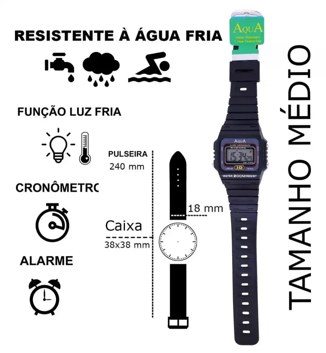 Relógio Aqua Original Digital G Esportivo Masculino A Prova Dágua AQUA GP-519 WR200M - PRODUTO NACIONAL